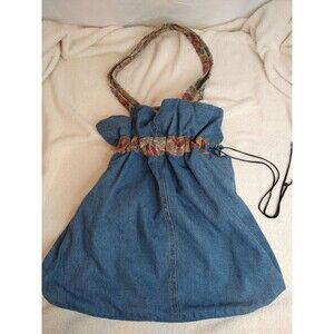 Handmade Upcycled Blue Jean Denim Shoulder Purse Bag Tote Cinch Close Boho